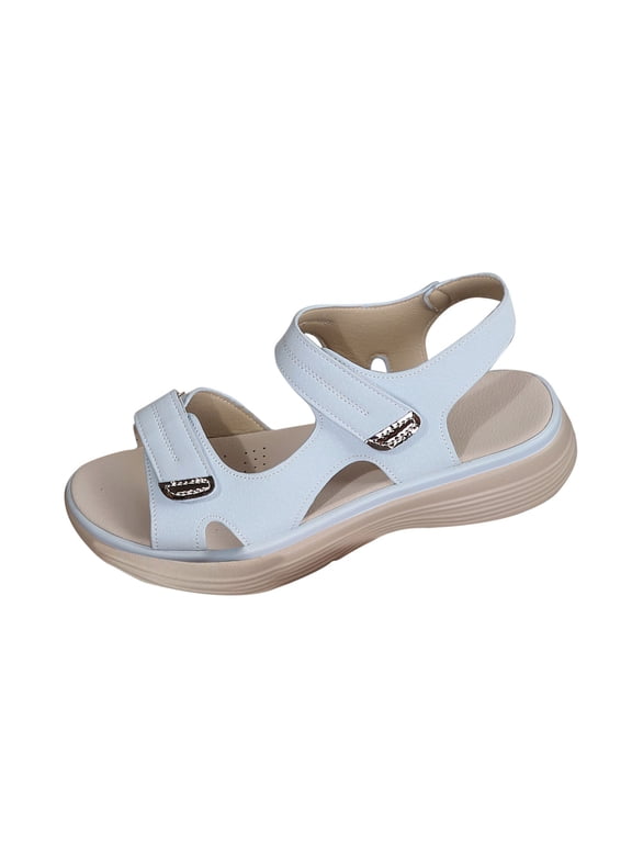 Women's Adjustable Hook Loop Straps Open Toe Platform Comfort Walking Sport Sandals Outdoor Hiking Sandals Blue 5.5