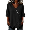 thumbnail image 1 of hlysgo Women's Asymmetrical Button Tops Side Tie Cinched Waist Cross Hem Short Sleeve Shirts Black,L, 1 of 6