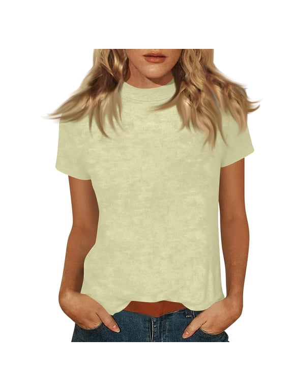 Women's Basic Crewneck Tee Lightweight Solid Color T Shirts Short Sleeve Dailywear Tops Yellow,S