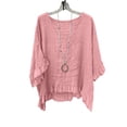 thumbnail image 1 of hlysgo Women's Batwing Sleeve Tunic Tops V Neck Double Ruffle Trim Boho Blouse Casual Loungewear Home Vacation Shirts Pink,S, 1 of 5