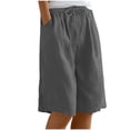 thumbnail image 1 of hlysgo Women's Bermuda Short Elastic Drawstring Waist Knee Length Shorts Casual Loose Fit Summer Daily Shorts with Pockets Dark Gray,L, 1 of 5