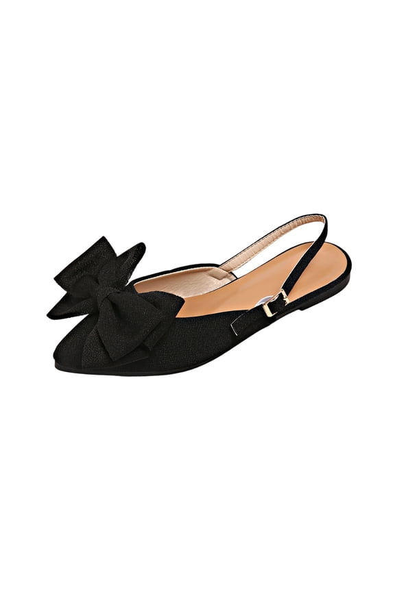 Women's Bow Slingback Flats Pointed Toe Low Heel Flat Shoes Elegant Slip On Dressy Shoes Black 7