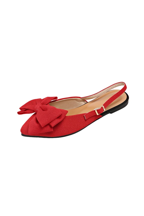 Women's Bow Slingback Flats Pointed Toe Low Heel Flat Shoes Elegant Slip On Dressy Shoes Red 6