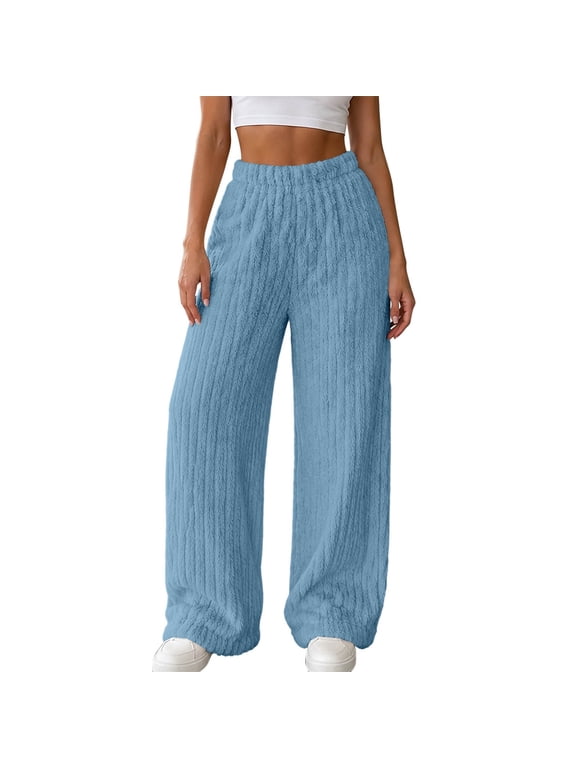Women's Cable Knit Sweater Pants Low Waisted Knit Warm Pants Fall Winter Comfort Sleeping Lounge Trousers Blue,2xL