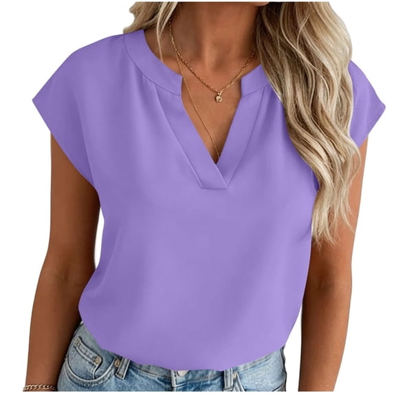 hlysgo Women's Cap Sleeve Tops V Neck Dressy Casual Blouses Summer Work Business Shirts Purple,XL