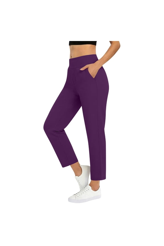 Women's Casual Cropped Pants Dress Soft High Rise Trousers Lightweight Spring Summer Pant with Side Pockets Purple,XL