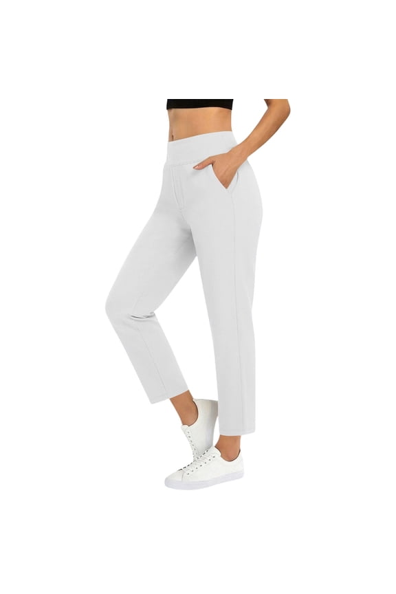 Women's Casual Cropped Pants Dress Soft High Rise Trousers Lightweight Spring Summer Pant with Side Pockets White,S