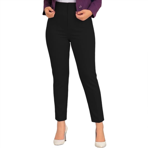 hlysgo Women's Casual Dress Pants Pleated Elastic Waist Soft Fitness Trousers Work Business Officewear Pant with Pockets Black,L