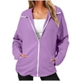 thumbnail image 1 of hlysgo Women's Casual Jacket Biker Moto Loose Fit Comfort Coat Lightweight Fall Bomber Outerwear Tops Purple,S, 1 of 5