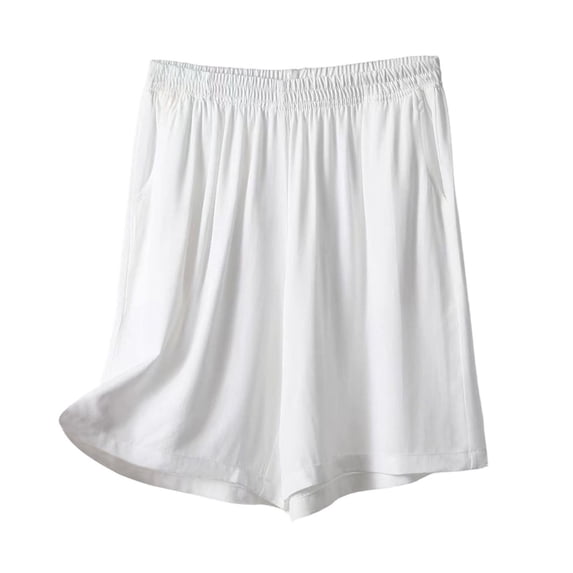 hlysgo Women's Casual Shorts Elastic High Waist Wide Leg Lightweight Breathable Short Summer Beach Vacation Short with Pockets White,4xL