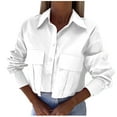 thumbnail image 1 of hlysgo Women's Collared Double Pocket Tops Cropped Button Down Shirt Long Sleeve Fashion Casual Streetwear Tops White,S, 1 of 5
