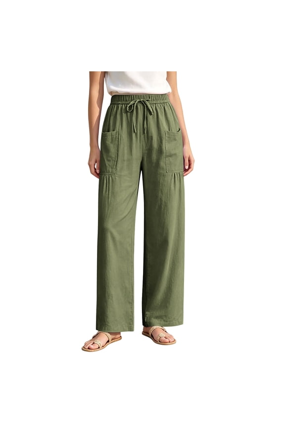 Women's Crinkle Gauze Cotton Pants Elastic Drawstring Waist Harem Lantern Pant Loose Baggy Casual Trousers with Big Patch Pockets Army Green,2xL