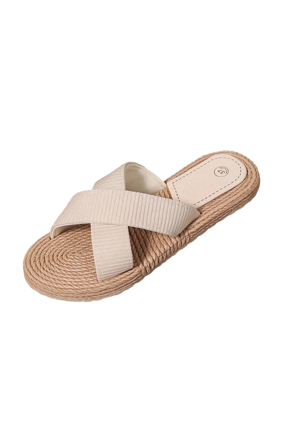 Women's Criss Cross Platform Wedge Slides Vacation Sandals Beach Walking Outdoor Shoes Beige 5.5