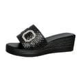 thumbnail image 1 of hlysgo Women's Croc Embossed Open Toe Wedge Heel Mule Slides Rhinestone Square Buckle Elegant Daily Sandals Black 5.5, 1 of 6