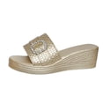thumbnail image 1 of hlysgo Women's Croc Embossed Open Toe Wedge Heel Mule Slides Rhinestone Square Buckle Elegant Daily Sandals Gold 6, 1 of 6