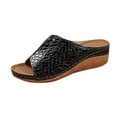 thumbnail image 1 of hlysgo Women's Crocodile Embossed Open Toe Split Wedge Slide Sandals Metal Rivet Decor Platform Casual Summer Sandals Black,40, 1 of 5