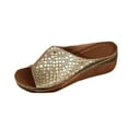 thumbnail image 1 of hlysgo Women's Crocodile Embossed Open Toe Split Wedge Slide Sandals Metal Rivet Decor Platform Casual Summer Sandals Gold,36, 1 of 5