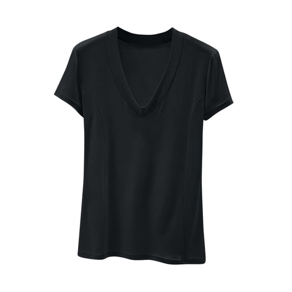 hlysgo Women's Deep V Neck Tops Low Cut Short Sleeve Slim Fit Shirts Comfy Summer Tee Black,5xL
