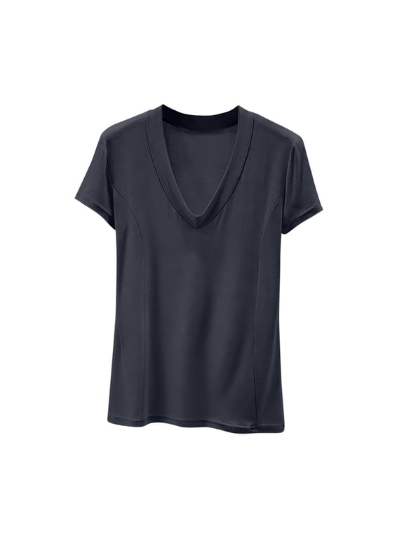 Women's Deep V Neck Tops Low Cut Short Sleeve Slim Fit Shirts Comfy Summer Tee Gray,2xL