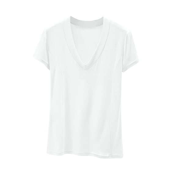 hlysgo Women's Deep V Neck Tops Low Cut Short Sleeve Slim Fit Shirts Comfy Summer Tee White,XL