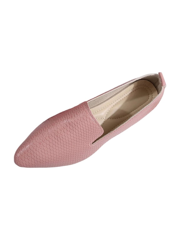Women's Embossed Pointed Toe Slip On Flat Loafers Daily Office Commute Casual Shoes Pink 7