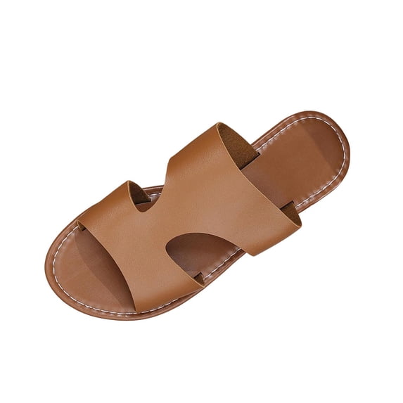 hlysgo Women’s Flat Sandals Comfortable Round Toe Casual Slides Dressy Summer with Cushioned Footbed Travel Beach Everyday Slip-On Sandals Brown 6.5