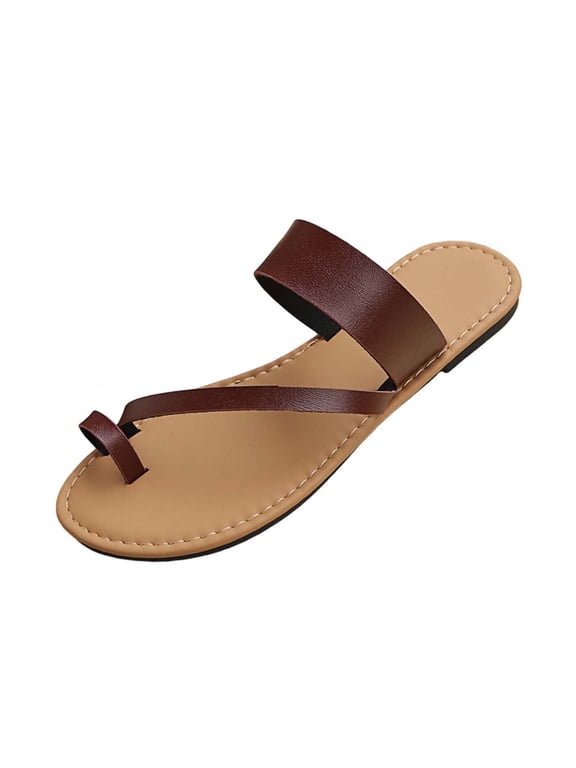 Women's Flip Flops Sandals Comfortable Dressy Cork Footbed Arch Support Slip On Ring Toe Thong Walking Sandals Brown 7.5
