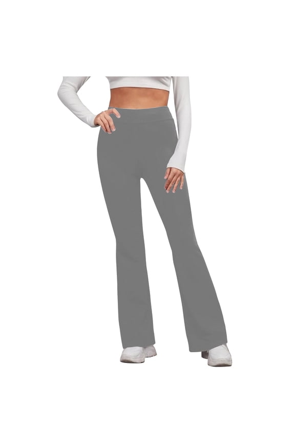 Women's High Waist Flare Pants Elastic Yoga No Front Seam Pant Wide Leg Leggings Workout Trousers Gray,M