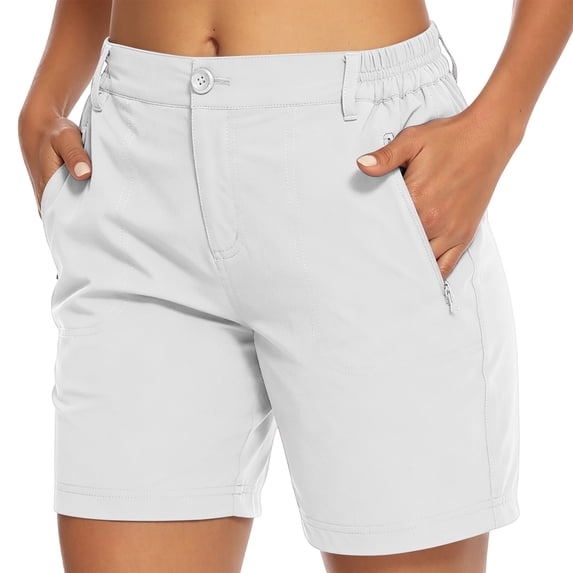 hlysgo Women's Hiking Cargo Shorts Quick Dry Work Golf Short Lightweight Outdoor Active Summer Shorts with Zipper Pockets White,L