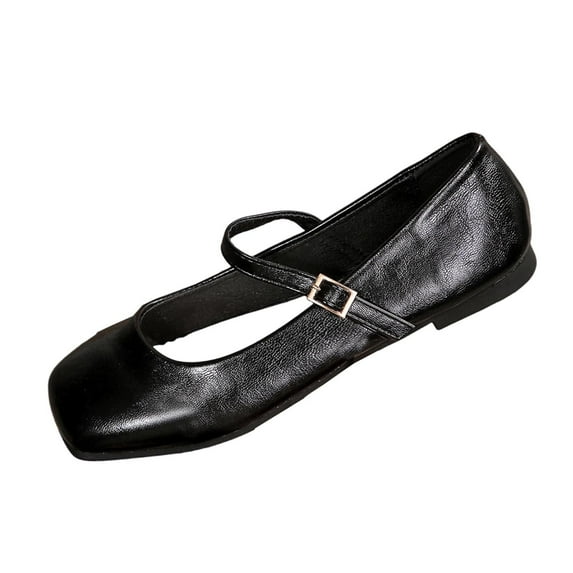 hlysgo Women's Leather Flat Shoes Closed Toe Slip on Ballet Flats with Buckle Strap Black 5.5
