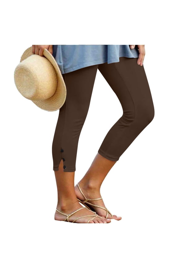 Women's Leggings Pants Elastic Waist Split Soft Comfort Capris Pant Casual Beach Workout Gym Trousers with Pockets Brown,2xL
