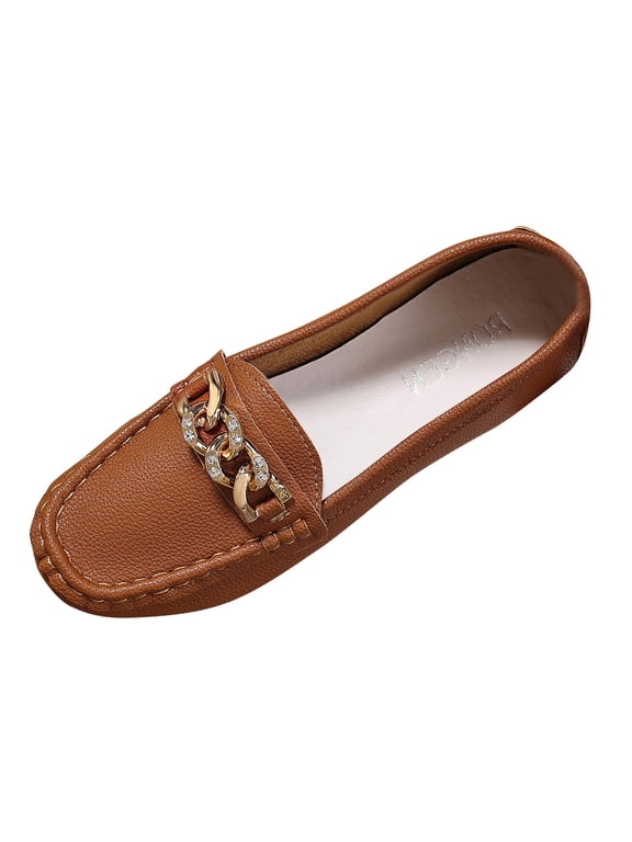 Women's Loafer Shoes Comfortable Slip on Casual Flat Penny Shoes for Walking Driving Dressy Brown 9.5