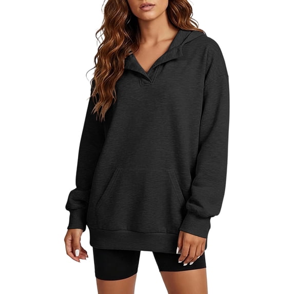 hlysgo Women's Long Sleeve Sweatshirt Full Zip Up Hoodie Drawstring Sweat Jacket Casual Loose Winter Outerwear Tops with Pockets Black,L
