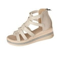 thumbnail image 1 of hlysgo Women's Multi Strap Open Toe Gladiator Wedge Sandals Trim Platform Hidden Heel Ankle Strap Sandals Beige,39, 1 of 4
