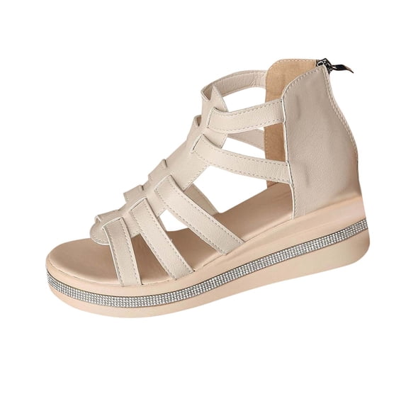 hlysgo Women's Multi Strap Open Toe Gladiator Wedge Sandals Trim Platform Hidden Heel Ankle Strap Sandals Beige,39