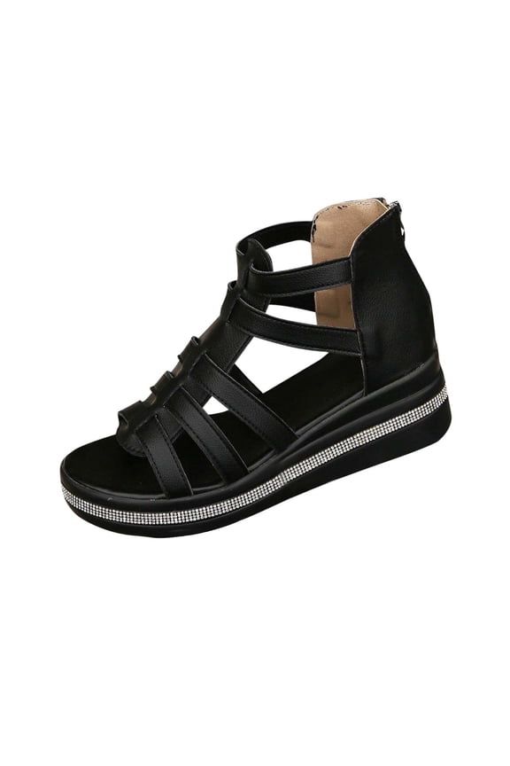 Women's Multi Strap Open Toe Gladiator Wedge Sandals Trim Platform Hidden Heel Ankle Strap Sandals Black,41