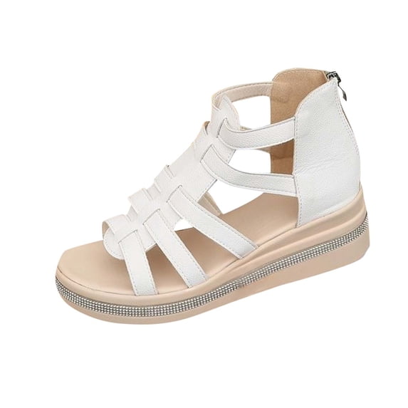 hlysgo Women's Multi Strap Open Toe Gladiator Wedge Sandals Trim Platform Hidden Heel Ankle Strap Sandals White,39