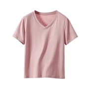 hlysgo Women s Organic Pima Cotton Shirts V-Neck Soft Sustainable T-Shirt Short Sleeve Loose Fit Basic Everyday Tee Pink,L