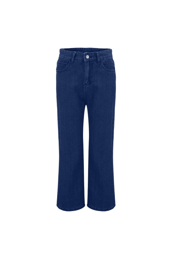 Women's Petite Jean Pant High Waisted Hem Flared Jeans Stretchy Bottom Denim Pants with Pockets Blue,S