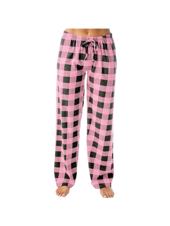 Women's Plaid Pajama Pants Elastic Waist Drawstring Loose Fit Trousers Jersey Knit Sleep Lounge PJ Bottoms Pant Pink,M