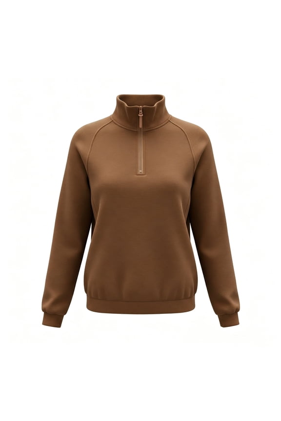 Women's Quarter Zip Blouse Pullover Polar Fleece Sweatshirts Lightweight Stand Collar Warm Jacket Tops Coffee,S