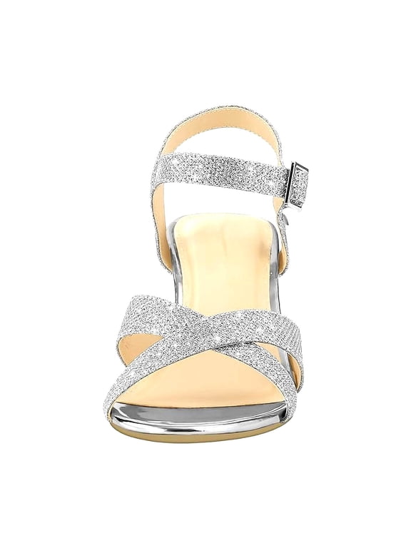 Women's Sandals Platform Wedge Peep Open Toe Ankle Strap Slingback Chunky Block High Heel Dress Shoes Suede Silver,42