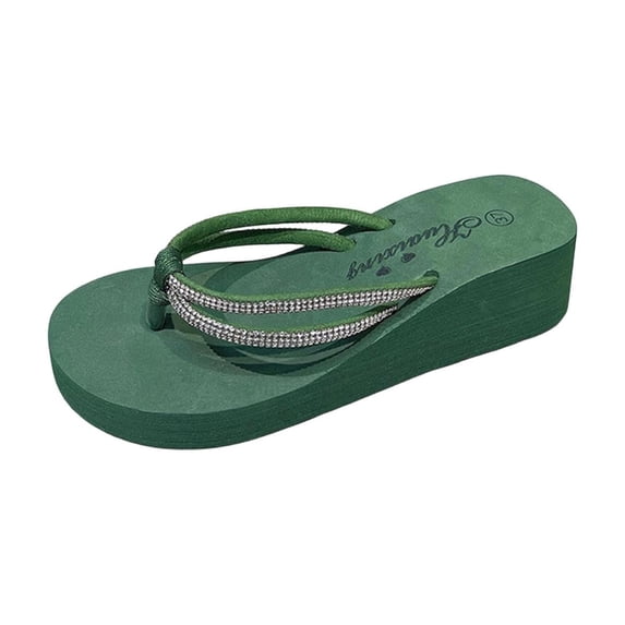 hlysgo Women's Sparkly Rhinestone Platform Flip Flops Thong Sandals Flower Slip on Wedge Sandals Army Green 7.5