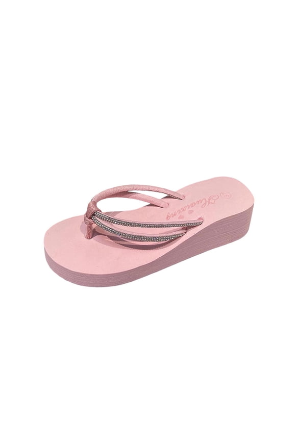 Women's Sparkly Rhinestone Platform Flip Flops Thong Sandals Flower Slip on Wedge Sandals Pink 6