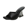 thumbnail image 1 of hlysgo Women's Square Open Toe Solid Color Satin Mule Slide Heeled Sandals Transparent Wedge Heel Fashion Slip On Sandals Black,39, 1 of 5