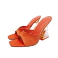 thumbnail image 1 of hlysgo Women's Square Open Toe Solid Color Satin Mule Slide Heeled Sandals Transparent Wedge Heel Fashion Slip On Sandals Orange,42, 1 of 3