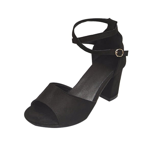 hlysgo Women's Strappy Block Heels Chunky High Heels Sandals Open Toe Ankle Strap Pumps Dress Shoes Black 7.5
