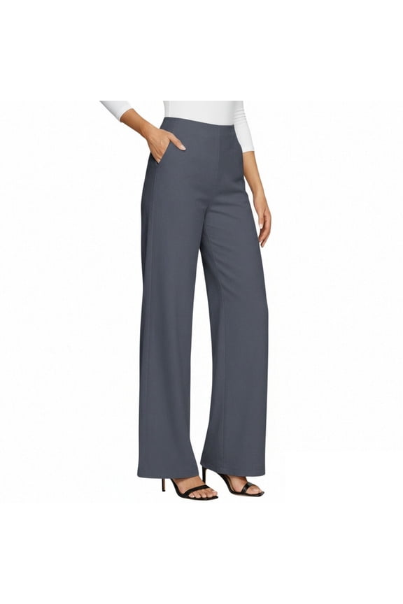 Women's Stretchy Dress Pants Wide Leg Pull-On Soft Comfort Loose Trousers Business Officewear Pants with Pockets Dark Gray,XL