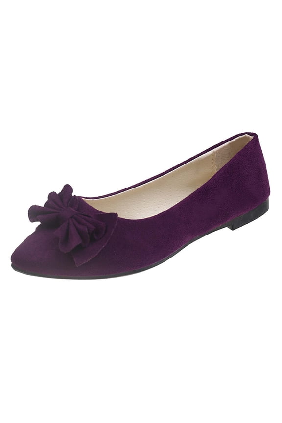 Women's Suede 3D Flower Bow Decor Square Toe Slip On Flat Ballet Pumps Daily Casual Shoes Purple 5.5