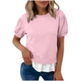 thumbnail image 1 of hlysgo Women's Summer Tops Cute Short Sleeve Crewneck Sweatshirts Tops Lightweight Casual Blouses Shirts Pink,2xL, 1 of 6